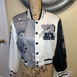 SHEIN Black, Gray, and White Bomber Jacket